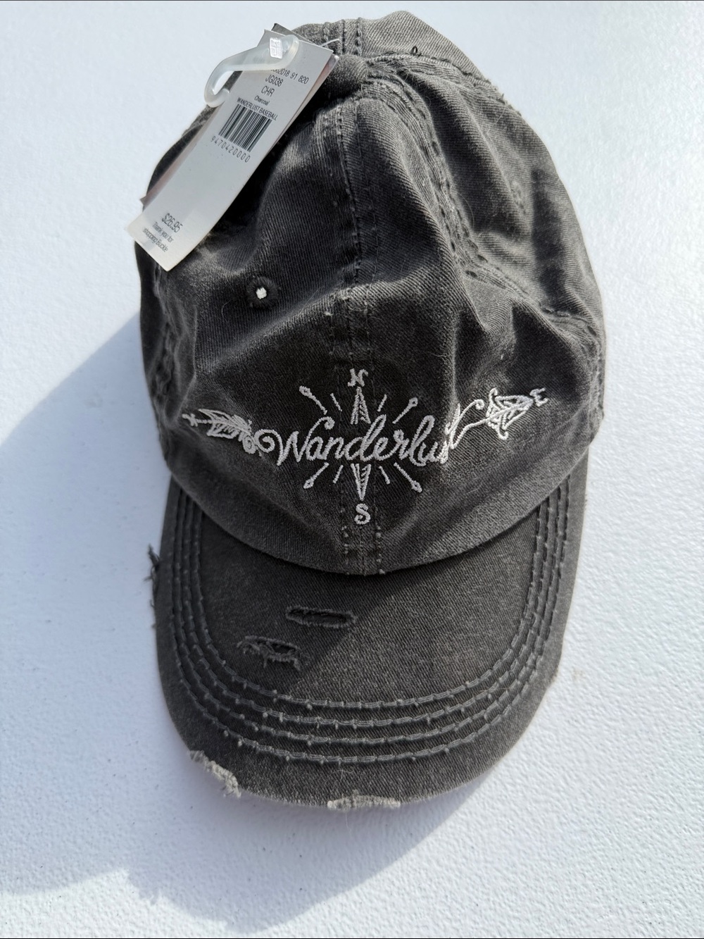 Wanderlust Distressed Compass Baseball Cap - Black